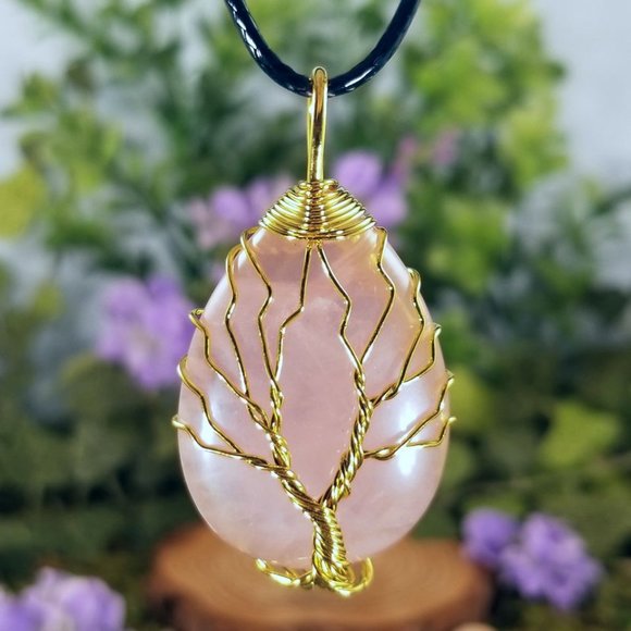 Cricket's Crystals Jewelry - Rose Quartz Handmade Tree of Life Necklace